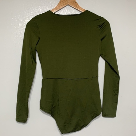 Forest Green Lattice Lace Up Long Sleeve Jersey Knit Body Suit Size M - Picture 4 of 6